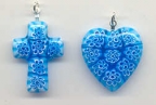 Aqua "Lace" Cross & Heart Pendants